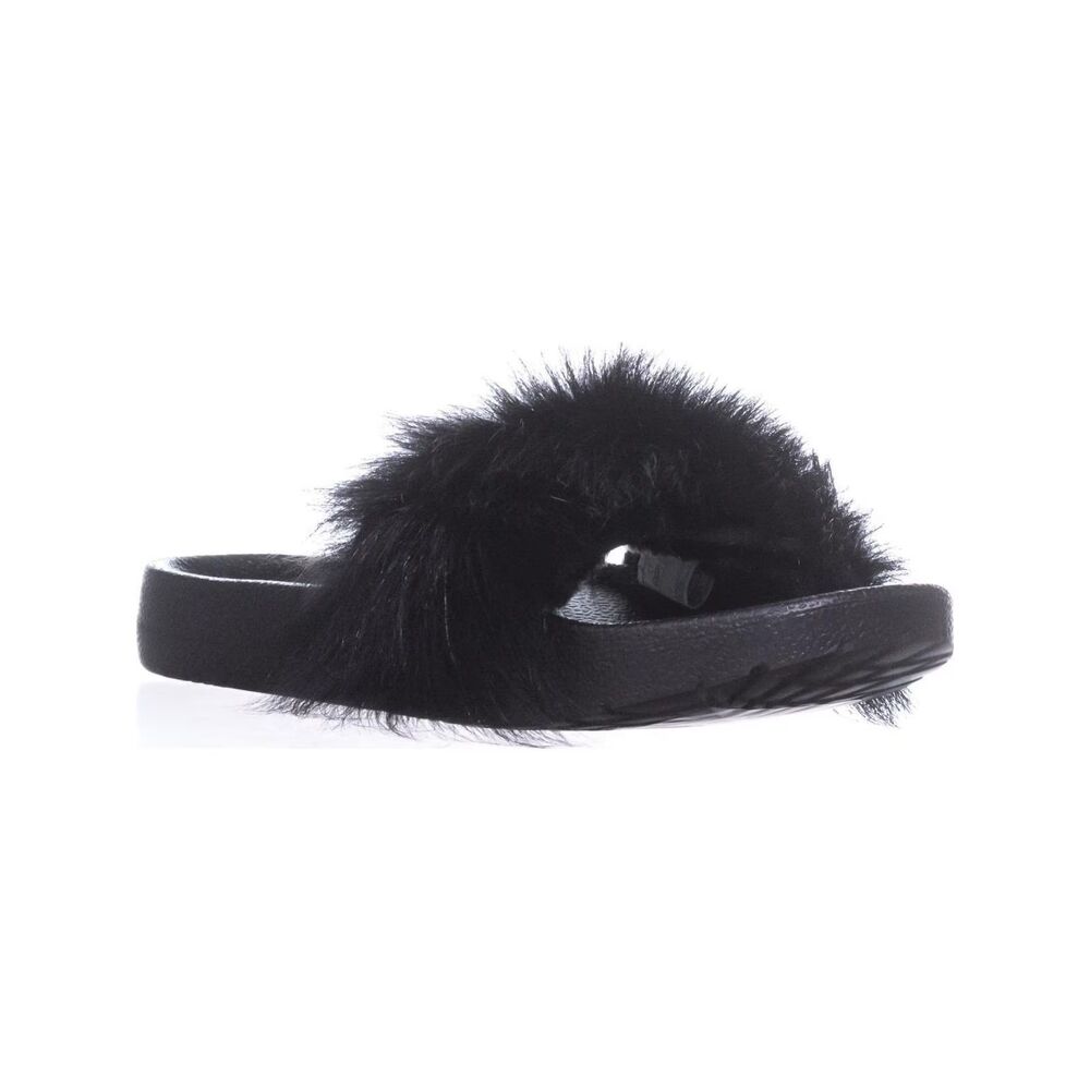 NEW UGG Women Royale Black Plush Sheepskin Fur Pool Slide Sandal Slipper